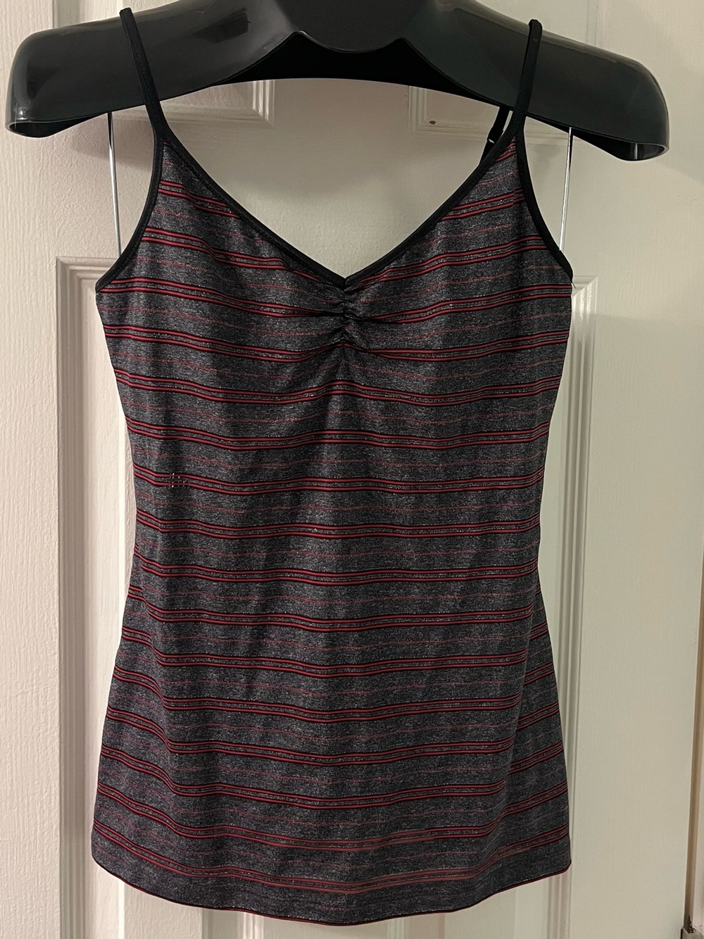 Y2K Express Size Medium Red, Gray, Black & Silver Metallic Stripe Shelf-bra Cami